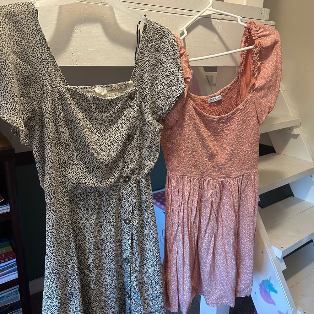 Black and White Button-Down Dress and Pink Ruffle Dress